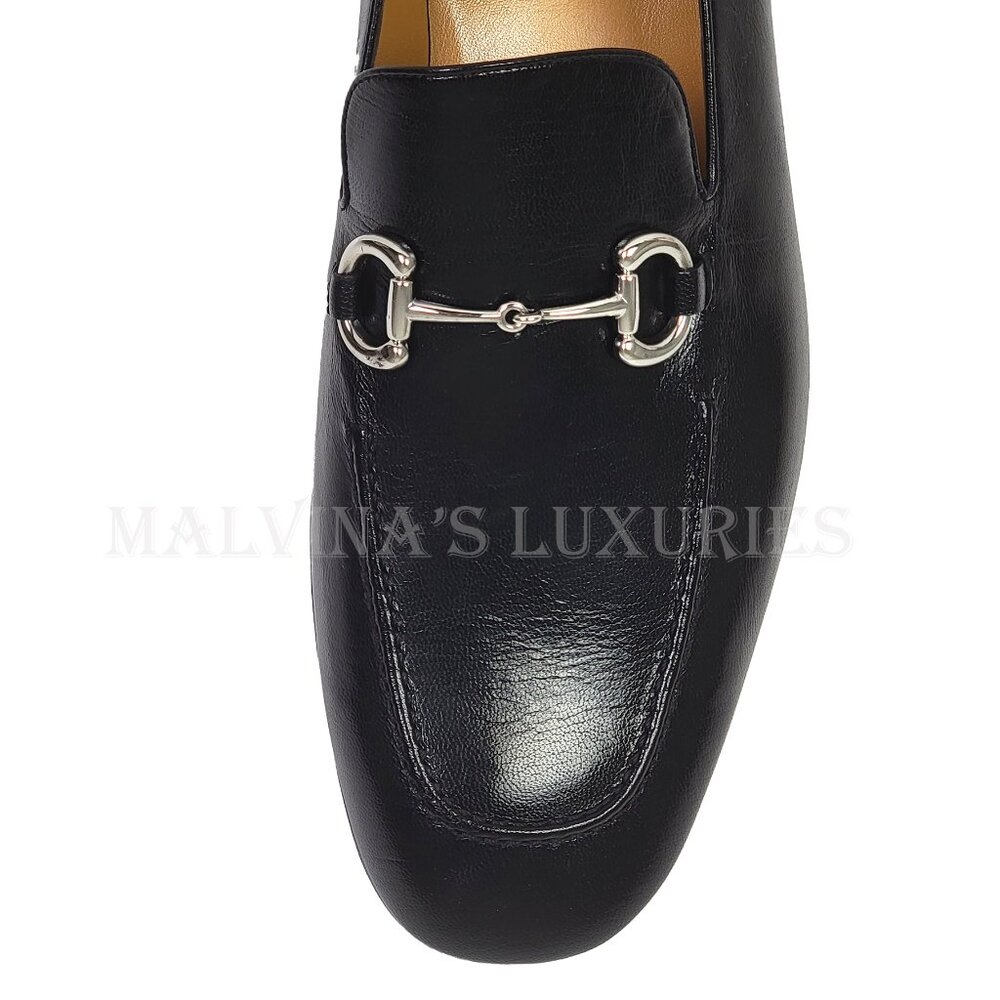 GUCCI SHOES MENS BLACK LEATHER LOAFERS w SILVER TONE HORSEBIT sz 13 13.5 US - Picture 9 of 15